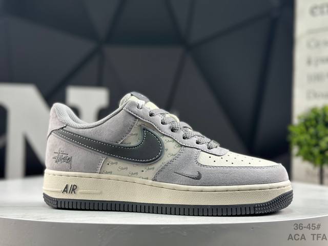 公司级 耐克 Nike Air Force 1 '07 Low “斯图西联名--灰猪八蓝底”空军一号 低帮 运动鞋 休闲鞋 折边针车 工艺难度大 原楦头原纸板