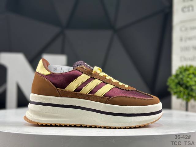 阿迪达斯 Adidas Originals Sl 72 Stack Shoes 阿迪条纹撞色厚底低帮生活休闲鞋 #原厂原数据版型 麂皮布面拼接 皮料切割干净无任