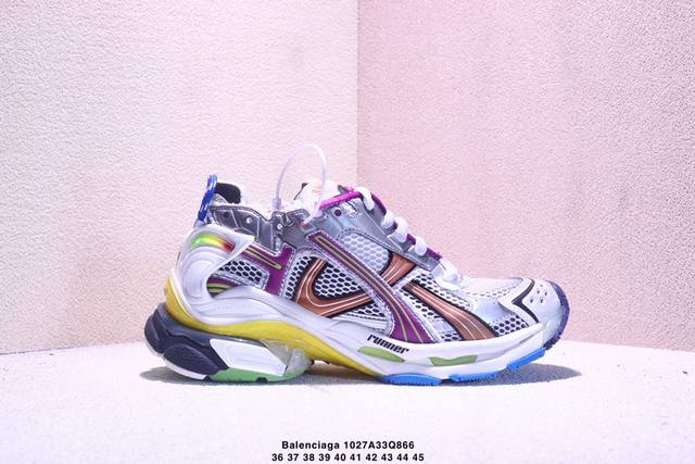 巴黎世家 Balenciaga 巴黎世家Runner老爹鞋舒适运动慢跑鞋 不含皮运动鞋，网布材质，磨损效果，鞋头边缘印有尺码，背面浮印尺码，外侧印有跑者徽标，鞋