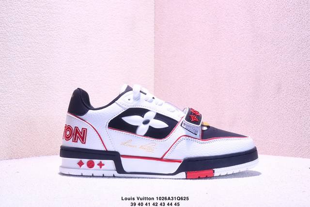 Louis Vuitton 路易威登 男女鞋配置厚实抽屉礼品鞋盒，采用荔枝纹纤维革组合粒面牛剖革鞋面材质，鞋垫嵌入软脚感Eva物料，外置Tpr光泽隔色鞋底法国巴