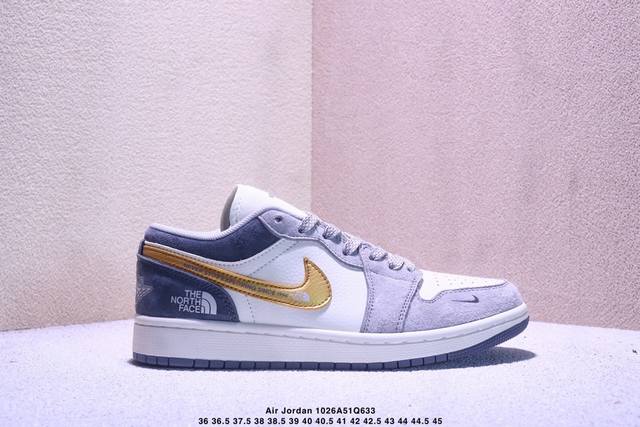 Nike Jordan Air Jordan 1“北面联名 暗黑迷彩” 高端定制 低帮 复古 减震 防滑 耐磨 篮球鞋 定制鞋盒 大厂纯原品质出货 超高清洁度