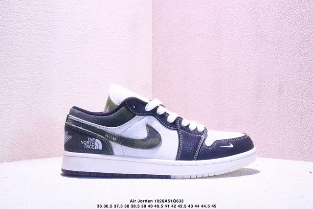 Nike Jordan Air Jordan 1“北面联名 暗黑迷彩” 高端定制 低帮 复古 减震 防滑 耐磨 篮球鞋 定制鞋盒 大厂纯原品质出货 超高清洁度