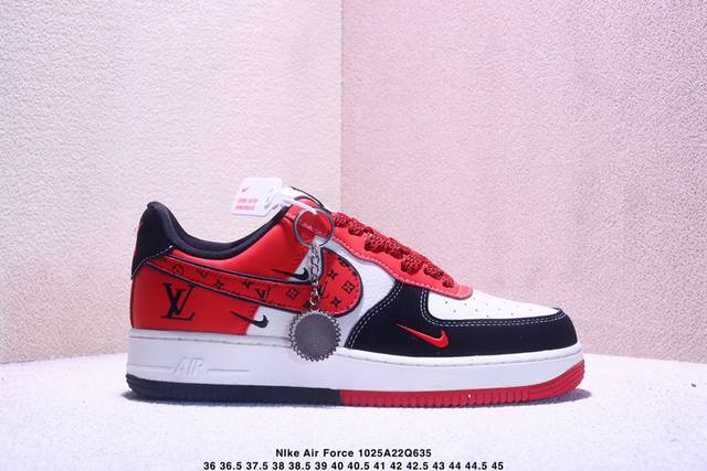 海外爆款限量发售！公司级Nike Air Force 1 '07 Low “Lv联名 米黑红三勾”空军一号 高端定制 低帮 运动鞋 休闲鞋 折边针车 工艺难度大