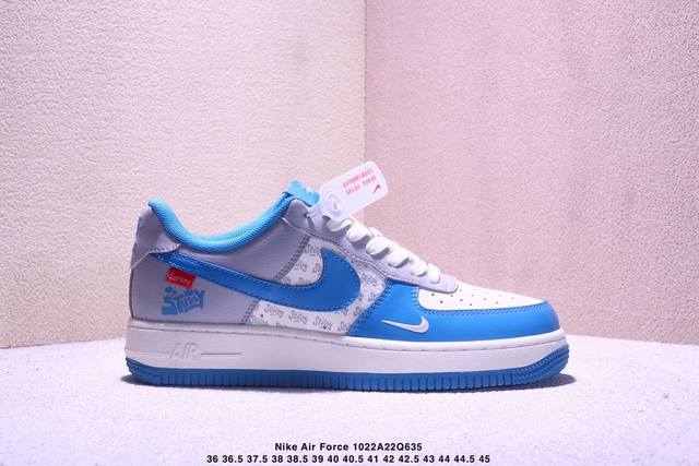 海外爆款限量发售！高端定制Nike Air Force 1 '07 Low “斯图西联名------ 奶白蓝灰” 高端定制 低帮休闲板鞋 定制鞋盒 大厂纯原品质