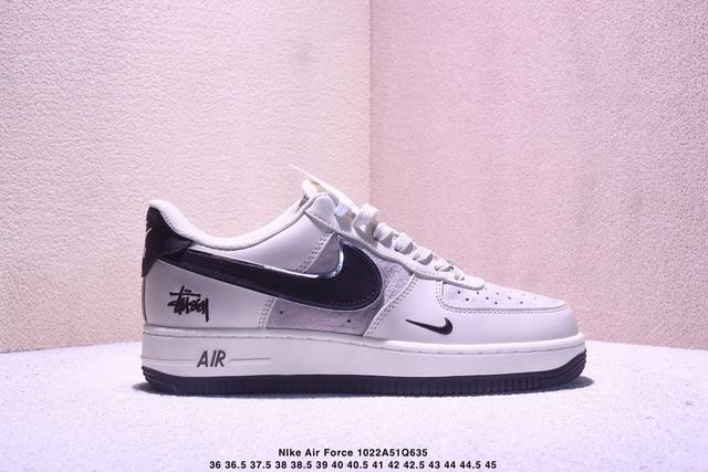 海外限量发售！公司级Nike Air Force 1 '07 Low “斯图西联名--米白黑底”空军一号 低帮 运动鞋 休闲鞋 折边针车 工艺难度大 原楦头原纸