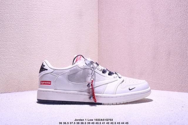 海外爆款限量发售！ Travis Scott X Jordan 1 Low “Supreme联名 猪八双拼米蓝” 高端定制 乔丹倒勾低帮休闲板鞋 大厂纯原品质出