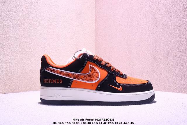海外限量发售！公司级Nike Air Force 1 '07 Low “Hermes联名 黑橘”空军一号 低帮 运动鞋 休闲鞋 折边针车 工艺难度大 原楦头原纸