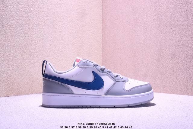 耐克 Nike 男女运动鞋 Court Borough Low 小空军低帮板鞋。1.其皮革材质的鞋面结合网眼鞋舌，在出众外观与质感的同时提供稳固支撑，并且提升透