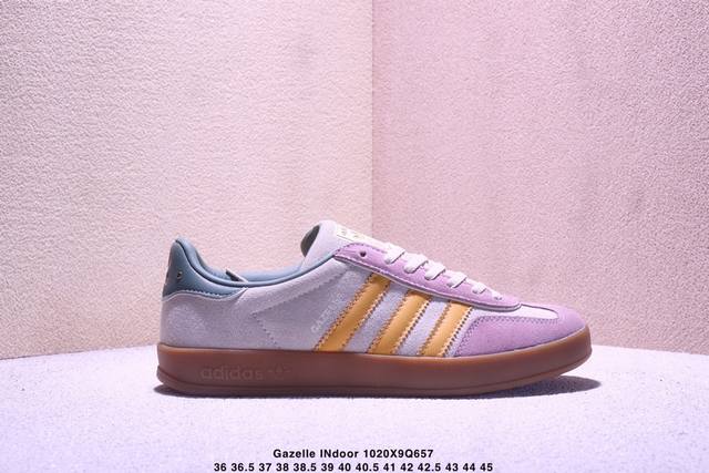 公司级Adidas Originals Gazelle Indoor 三叶草休闲防滑耐磨低帮板鞋 鞋头出色设计 塑就出众贴合感 稳固的后跟贴合足部曲线设计 软弹