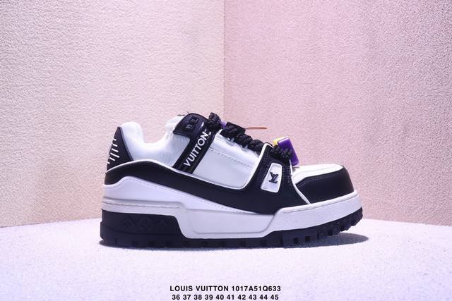 Louis Vuitton Trainer Maxi 小胖丁 牛仔黑 广东原产高性价比，采用皮革鞋面材质，内里小羊皮打造及去味海玻璃脚垫，空胶工艺，外置耐磨橡胶