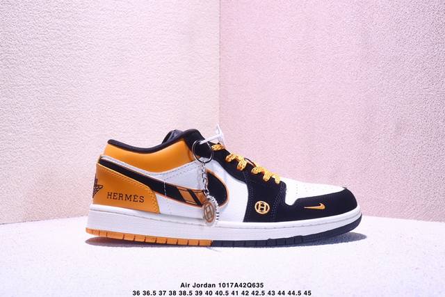 海外爆款限量发售！Nike Jordan Air Jordan 1“Un联名 灰棕猪八” 高端定制 低帮 复古 减震 防滑 耐磨 篮球鞋 定制鞋盒 大厂纯原品质