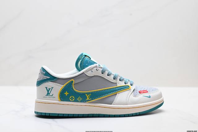 公司级Nike Air Jordan 1 X Travis Scott Aj1倒勾 乔一倒钩 ‘Diy’定制 耐克 低帮文化篮球鞋 完美品质出货 细节如图所示