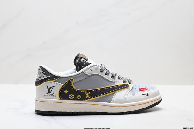 公司级Nike Air Jordan 1 X Travis Scott Aj1倒勾 乔一倒钩 ‘Diy’定制 耐克 低帮文化篮球鞋 完美品质出货 细节如图所示