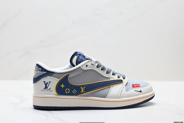 公司级Nike Air Jordan 1 X Travis Scott Aj1倒勾 乔一倒钩 ‘Diy’定制 耐克 低帮文化篮球鞋 完美品质出货 细节如图所示