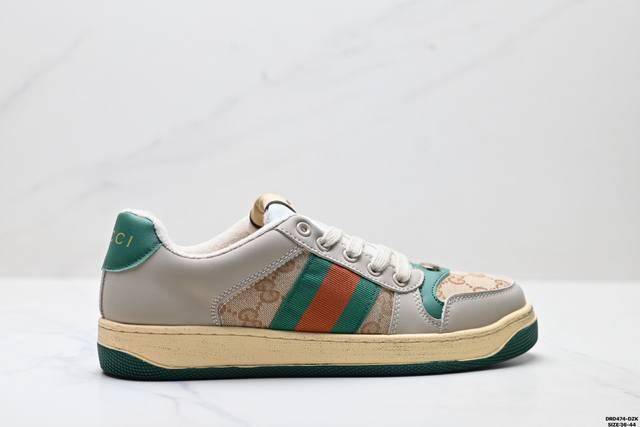 真标Gucci Distressed Screener Sneaker 怀旧版 原版做旧 古驰小脏鞋系列 尺码:36-44 Id:Drd474-Dzk