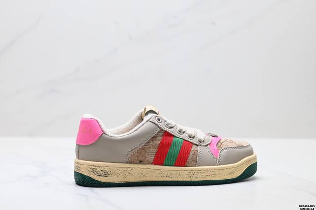 真标Gucci Distressed Screener Sneaker 怀旧版 原版做旧 古驰小脏鞋系列 尺码:36-44 Id:Drd474-Dzk