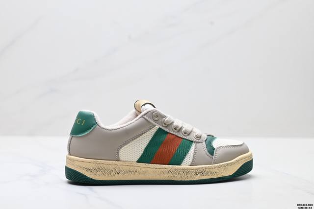 真标Gucci Distressed Screener Sneaker 怀旧版 原版做旧 古驰小脏鞋系列 尺码:36-44 Id:Drd474-Dzk