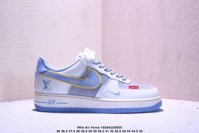 海外限量发售！公司级Nike Air Force 1 '07 Low “Lv，Supreme联名 白蓝色”空军一号 低帮 运动鞋 休闲鞋 折边针车 工艺难度大