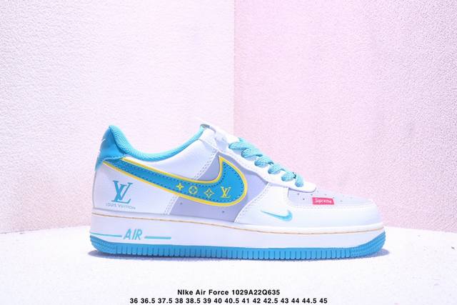 海外限量发售！公司级Nike Air Force 1 '07 Low “Lv，Supreme联名 白蓝色”空军一号 低帮 运动鞋 休闲鞋 折边针车 工艺难度大