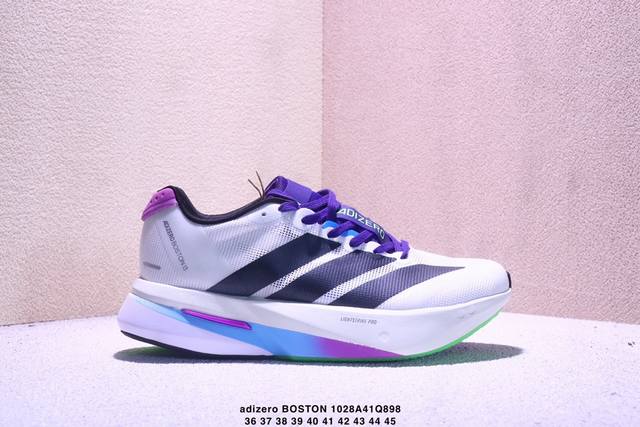 公司级Adidas Adizero Boston 13 阿迪达斯 透气网眼竞速跑鞋Boost 缓震底 运动鞋 后跟加厚 呵护脚后跟 立体保护软绵鞋口 轻松穿脱不