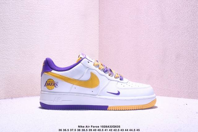 海外限量发售！公司级Nike Air Force 1 '07 Low “Nba联名 紫金湖人”空军一号 低帮 运动鞋 休闲鞋 折边针车 工艺难度大 原楦头原纸板