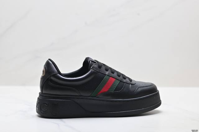 纯原Gucci古驰 皮革 织蒂细节 圆头系带厚底 低帮板鞋 男女款 时尚撞色 拼接头层牛皮可感知的柔软皮料，舒适脚感轻松学控，侧面撞色织带点亮视觉焦点 防磨脚