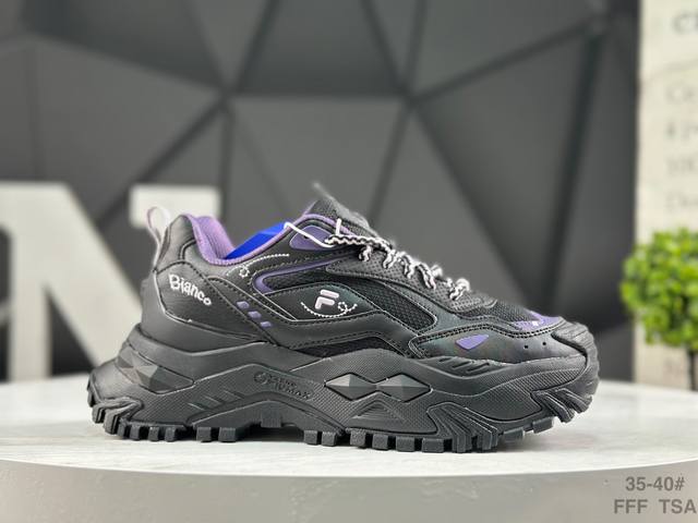 公司级 Fila Fusion斐乐潮牌 Bianco 织物合成革 硬糖 拼接减震防滑耐磨透气 低帮 老爹鞋 货号:T12W541005Fgc 尺码:35 35.