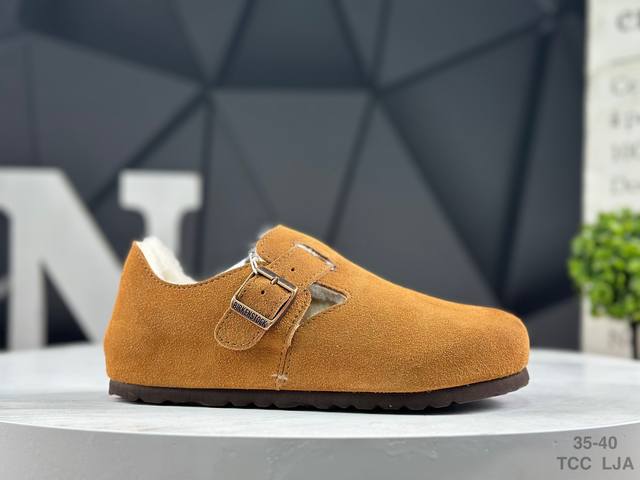 加绒 德国百年知名鞋履品牌 加绒加毛 博肯 Birkenstock 秋冬新款 勃肯半拖凉鞋系列加棉 加绒包头拖鞋 广东原产#采用质地柔软牛皮革 中底搭载缓震软木