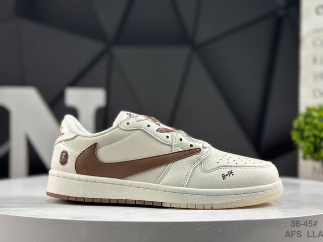 公司级带半码 耐克 Aj1倒勾Travis Scott X Air Jordan 1 ” Reverse Mocha “ Aj1乔1 Ts 联名倒钩 低帮文化篮
