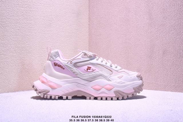 Fila Fusion斐乐潮牌 Bianco Dx So硬糖鞋 南方版 潮流运动厚底 增高 低帮 生活休闲鞋 女款 黑紫 Xm1030Q222