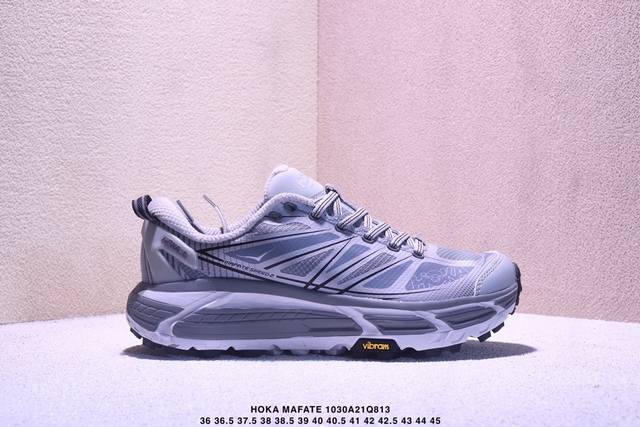 公司级Hoka Mafate Speed 2玛法特 超轻厚底轻量山地跑步鞋 滚动平衡科技和适度的脚后跟倾斜角度 可平稳步伐体验和柔软的脚感 鞋面采用了皮革相拼