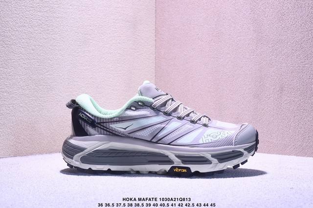 公司级Hoka Mafate Speed 2玛法特 超轻厚底轻量山地跑步鞋 滚动平衡科技和适度的脚后跟倾斜角度 可平稳步伐体验和柔软的脚感 鞋面采用了皮革相拼