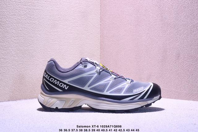 公司级Salomon萨洛蒙 Xt-6 户外越野跑鞋 鞋面采用Sensifit贴合技术 全方位贴合包裹脚型 鞋跟部鞋底牵引设计 提供强大的抓地性能 更适应野外崎岖