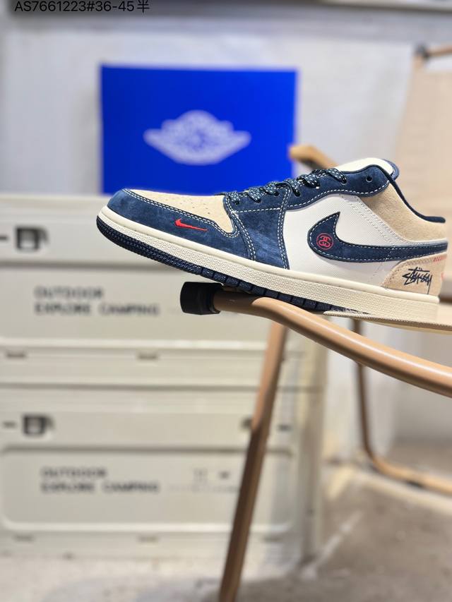 公司级头层皮斯图西 X 乔丹Air Jordan 1 Low Aj1低帮系列篮球鞋 官方同步配色 原装级产物 #拒绝公底 立体鞋型 细节完美 高清洁度Lr888