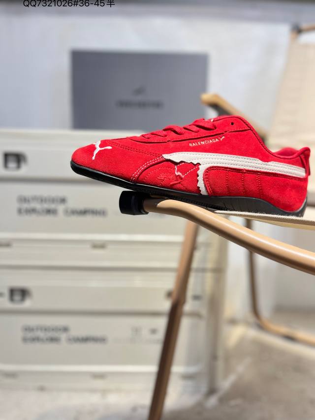 Puma 彪马 X Balenciaga巴黎世家 Speedcat 系列 薄底鞋 牛皮绒面革 圆头做旧磨损 低帮 生活休闲鞋 极速赛车系列 复古运动休闲跑鞋 充