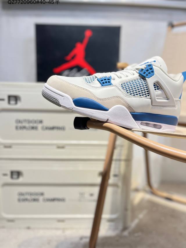 福利特价公司级头层皮Air Jordan 4 Retro Black Military Blue 迈克尔 乔丹Aj4代中帮复古休闲运动文化篮球鞋 Fv5029
