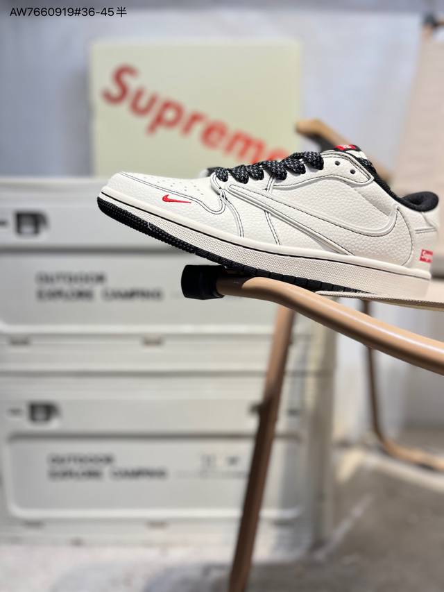 公司级头层皮Supreme X 乔丹Air Jordan 1 Low Aj1低帮系列篮球鞋 官方同步配色 原装级产物 #拒绝公底 立体鞋型 细节完美 高清洁度H