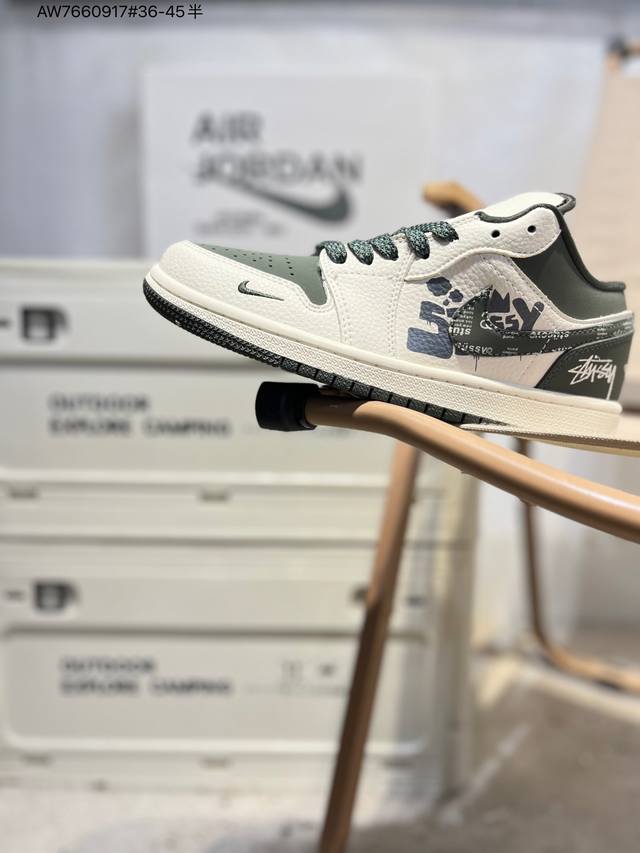 公司级头层皮斯图西 X 乔丹Air Jordan 1 Low Aj1低帮系列篮球鞋 官方同步配色 原装级产物 #拒绝公底 立体鞋型 细节完美 高清洁度Qd198