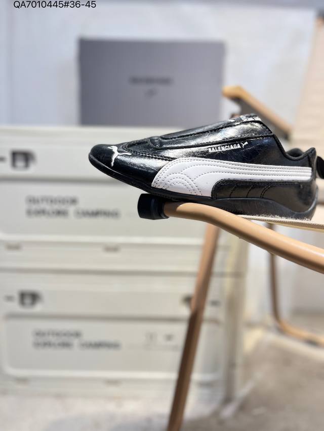 Puma 彪马 X Balenciaga巴黎世家 Speedcat 系列 薄底鞋 牛皮绒面革 圆头做旧磨损 低帮 生活休闲鞋 极速赛车系列 复古运动休闲跑鞋 充