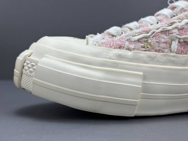 吴建豪系列Xvessel 粗花呢 防滑耐磨 低帮 帆布鞋 白粉色 女款 尺码35-39