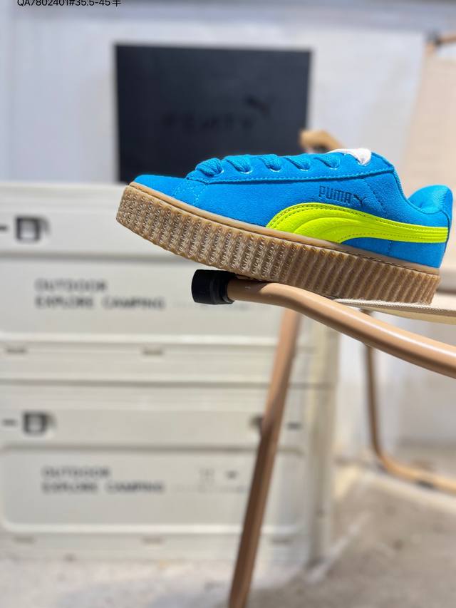 Puma Creeper Phatty Speed Blue Gum 松糕面包版系列低帮厚底百搭休闲增高板鞋“速蓝荧光黄生胶底”396403 Qa7802401