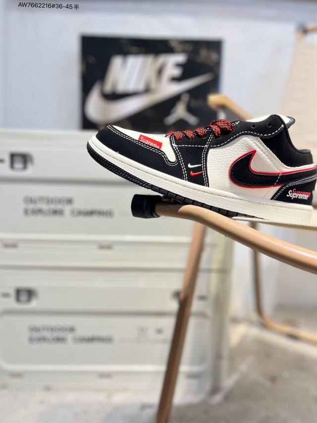 公司级头层皮Supreme X 乔丹Air Jordan 1 Low Aj1低帮系列篮球鞋 官方同步配色 原装级产物 #拒绝公底 立体鞋型 细节完美 高清洁度Q