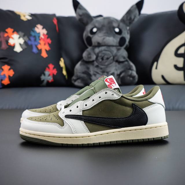 渠道优势 ！ Ljr纯原 Aj1 Travis Scott X Air Jordan 1 Low Medium Olive 米绿倒勾 Ljr版本纯原生产线出品