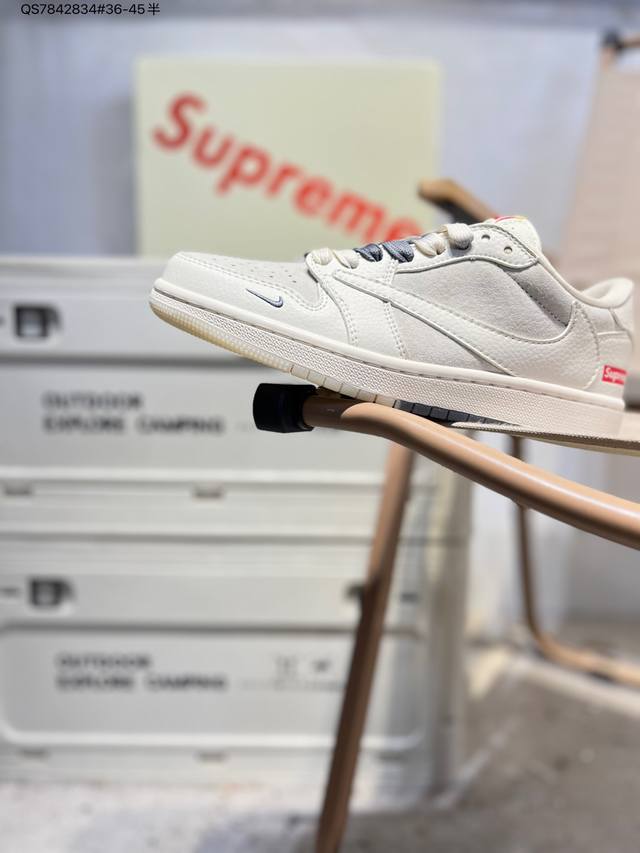 公司级头层皮Supreme X 乔丹Air Jordan 1 Low Aj1低帮系列篮球鞋 官方同步配色 原装级产物 #拒绝公底 立体鞋型 细节完美 高清洁度B