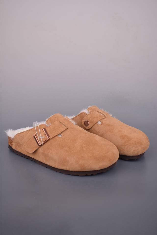 博肯Birkenstock London Suede Leather 内里加绒 牛皮绒面革平底复古软木休闲鞋 采用质地柔软牛皮绒面革植入 羊羔毛鞋垫和里衬材质