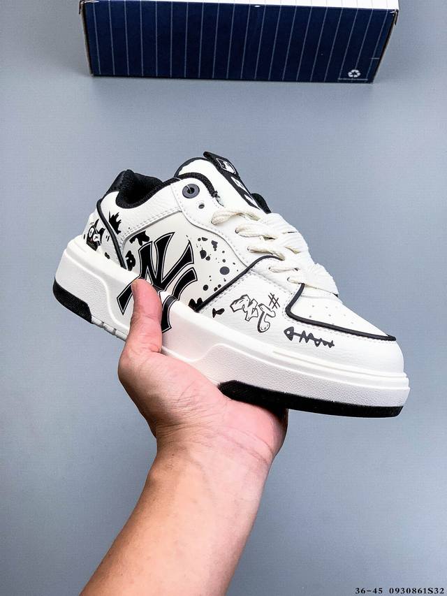 公司级！Mlb Chunky Liner 厚底休闲跑步鞋 Ny印花 牛皮材质运动鞋 0930861S32