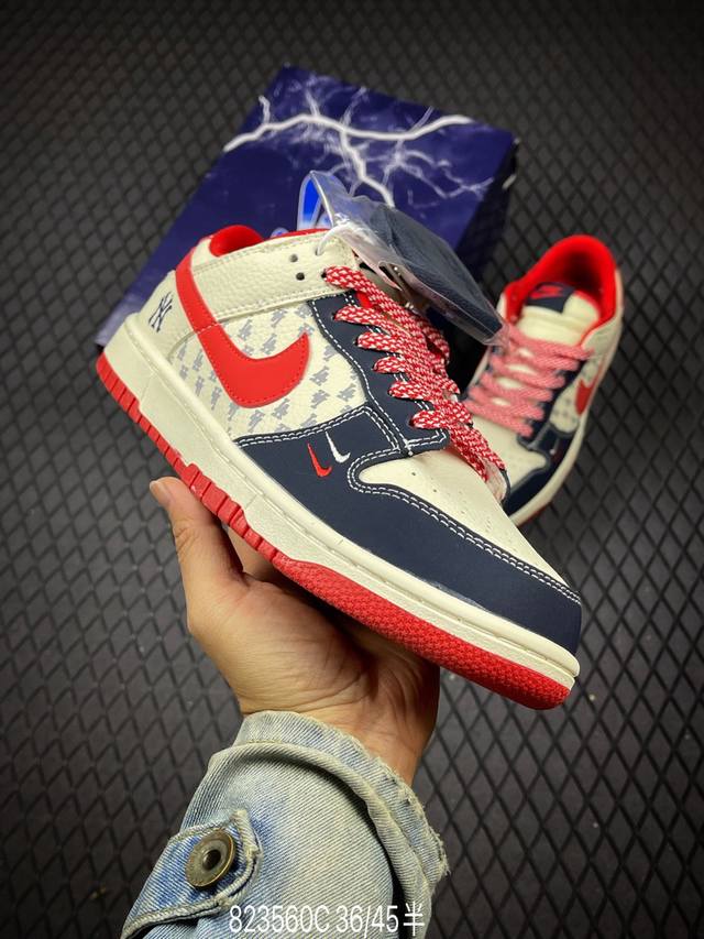 C 海外爆款限量发售！Nike Sb Dunk Low“Mlb联名 黑红勾” 周年高端定制 低帮休闲板鞋 定制鞋盒 大厂纯原品质出货 超高清洁度 皮料切割干净无