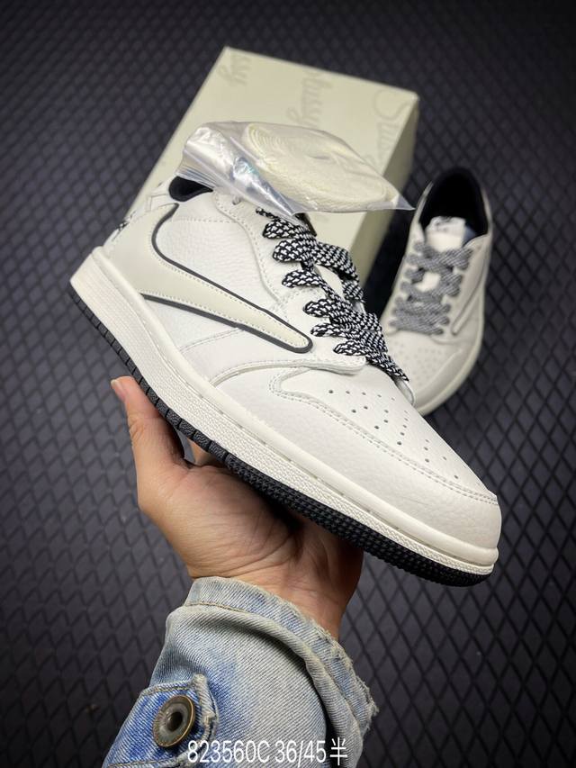 C 公司级Nike Air Jordan 1 X Travis Scott Aj1倒勾 乔一倒钩 ‘Diy’定制 耐克 低帮文化篮球鞋 完美品质出货 细节如图所