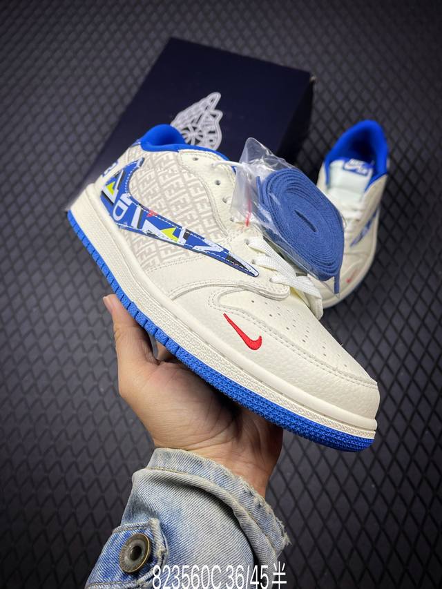C 公司级Nike Air Jordan 1 X Travis Scott Aj1倒勾 乔一倒钩 ‘Diy’定制 耐克 低帮文化篮球鞋 完美品质出货 细节如图所