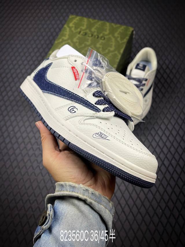 C 公司级Nike Air Jordan 1 X Travis Scott Aj1倒勾 乔一倒钩 ‘Diy’定制 耐克 低帮文化篮球鞋 完美品质出货 细节如图所